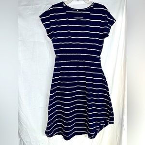 Blue dress, white stripes size L